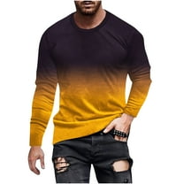 Patlollav Mens Gradient Color T-Shirt Non Positioning Print Long Sleeve Round Neck Casual Blouses