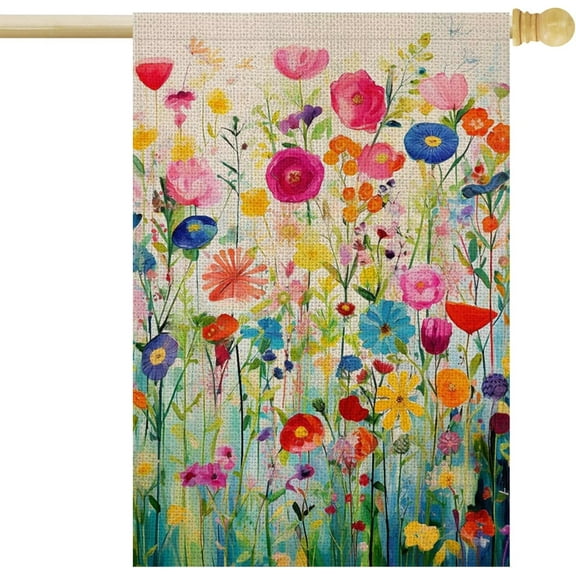 Spring Summer House Flag 28x40 Inch Double Sided Outside Colorful Floral Wildflower Large Burlap for Yard Outdoor Seasonal Decoration Flag