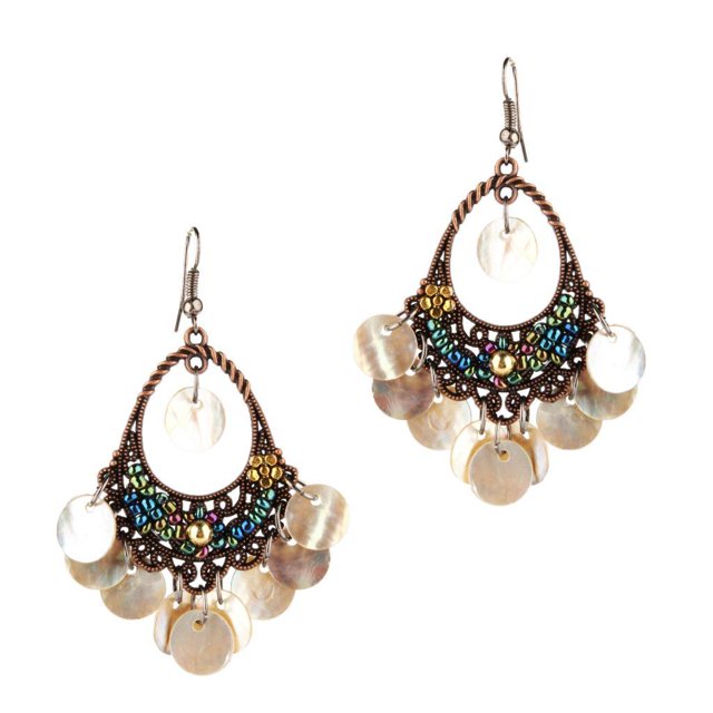 Behomia Floral Coloridas Borla Colgante Gancho Pendientes Para Mujer Novia Joyería De Moda Blanco Yinane Pendientes borla de concha trenzada