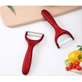 thumbnail image 3 of Juego de pelador de cerámica ligero para cocinar con cuchillas ultraafiladas y duraderas, mangos ergonómicos, herramientas de cocina rojas, 2 piezas, 3 of 7
