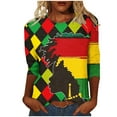 thumbnail image 2 of LYEAA Women Black History Month Print 3/4 Sleeve T-Shirt Casual Round Neck Loose Fit Cotton Top Afrocentric Cultural Apparel Everyday Wear Multicolor M, 2 of 5