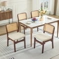 thumbnail image 5 of Zesthouse Rattan Dining Chairs Set of 2, Mid Century Dining Chairs, Kitchen Dining Room Chair, Curved Upholstered Linen Fabric Dining Chair with Cane Back, Walnut Tone Wood Frame, Beige, 5 of 9