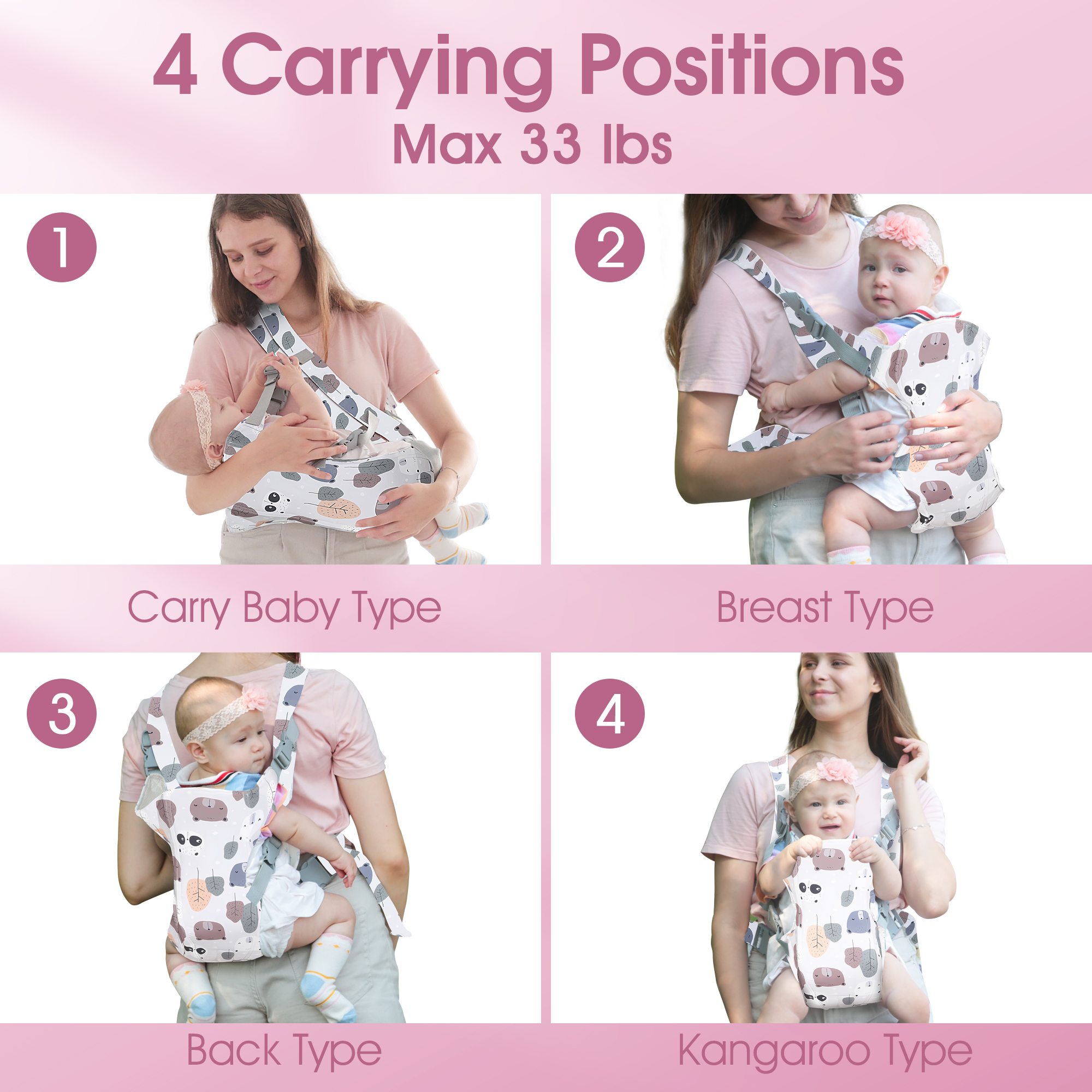 4 in 1 Baby Carrier, Infant Wraps Carrier Ergonomic Baby Carrier Backpack, Newborn Carrier for Baby Carrier Newborn to Toddler, Colorful - image 4 of 8