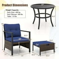 Costway 5 PCS Outdoor Furniture Set Rattan Chairs & Ottomans with Glass