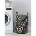 thumbnail image 3 of Retro Laundry Bag, Creative Geometric Edgy Spirals Triangles Memphis Art Pop Style Design, Basket with Handles Drawstring Closure for Laundromats, 13" x 19", Dark Teal and Multicolor, by Ambesonne, 3 of 4