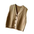 thumbnail image 4 of Chaleco de punto de un solo pecho, ropa de exterior de estilo retro, cárdigan informal transpirable Longitud 53cm, 4 of 8