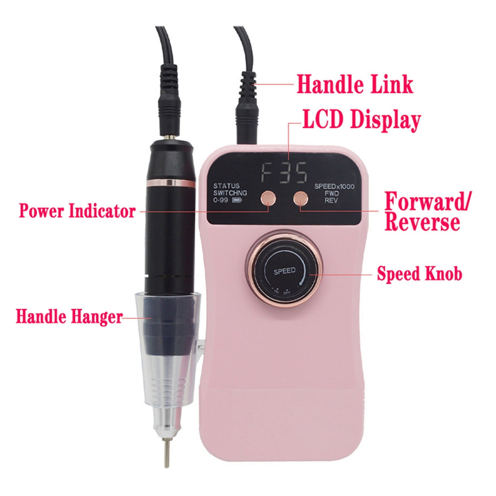 Professional 35000RPM Electric Nail Drill Machine for Acrylic Nails USB Portable Nail Manicure Pedicure for Remove Gel Polishing ,Low Noise
