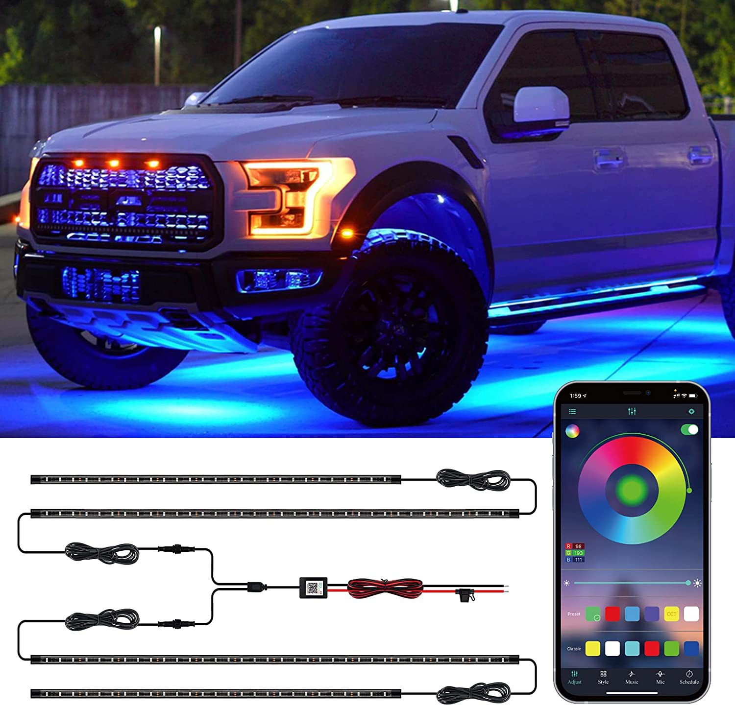 Car Decorative Lights, Car Led Underglow Lights for Trucks with App and