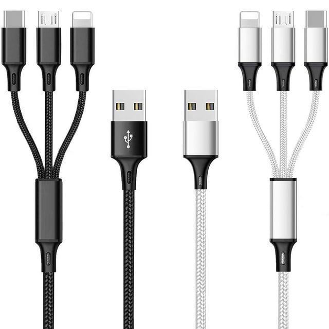 UTAH-Multi USB Charging Cable 3A, 3 in 1 Fast Charger Cord Connector with Dual Phone/Type C/Micro USB Port Adapter, Compatible with Tablets Phone 12 11 Pro 8 7 6 Samsung Galaxy (4FT/2Pack)