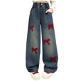 thumbnail image 2 of HAJWOH Baggy Jeans for Girls Wide Leg Cute Bow Star Jeans Kids Elastic Wasited Denim Pants 5-14Y, 2 of 6