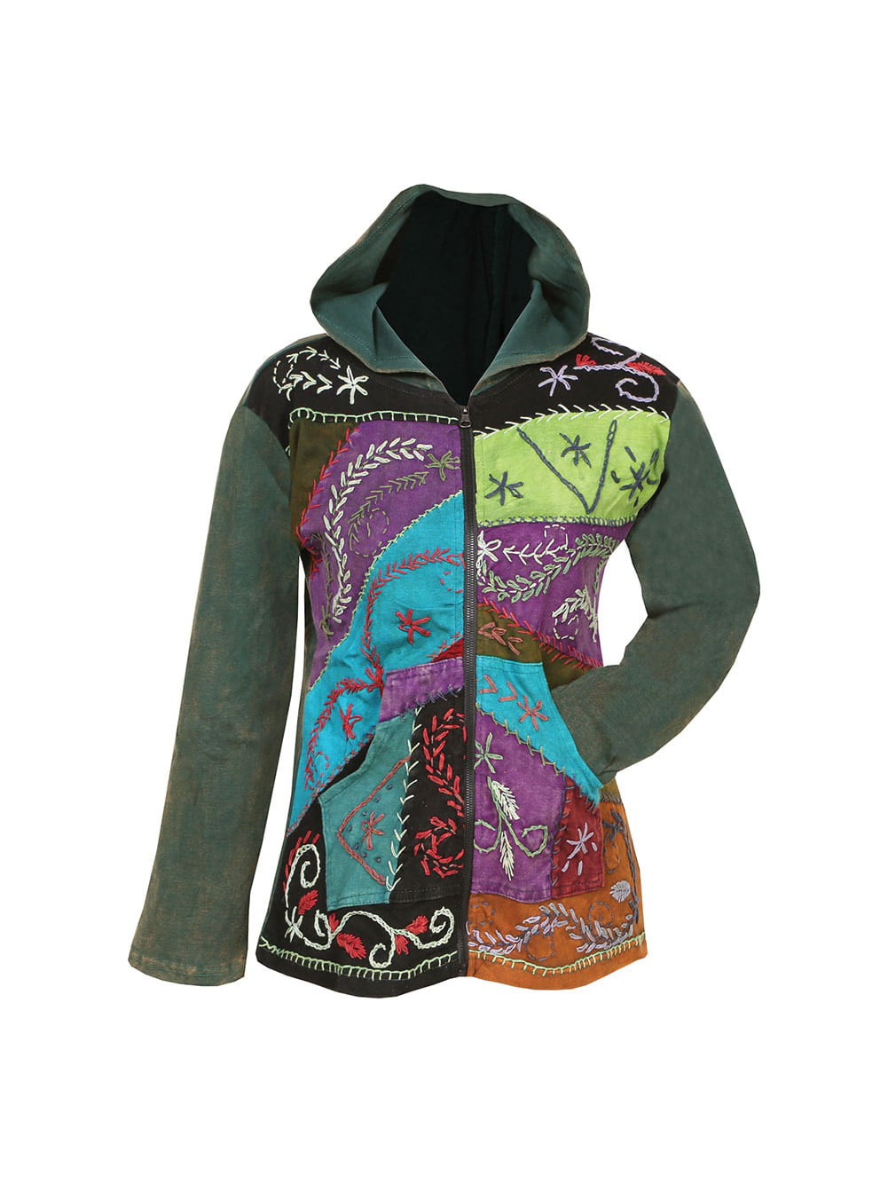Signals - Women's Folk Art Hand-Embroidered Zip Front Hoodie Sweatshirt ...