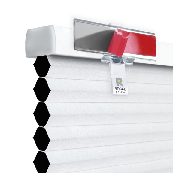 Regal Estate No Drill Cordless Cellular Blinds, Easy Install, 1.5" Blackout, White, 25" W x 64" H