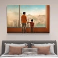 thumbnail image 4 of Un hombre adulto y un niño pequeño de pie junto a una ventana grande, mirando el paisaje urbano, póster de lienzo, decoración de dormitorio, paisaje deportivo, decoración de habitación de oficina,, 4 of 8