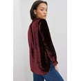 thumbnail image 3 of Women's Biking Red Frilled Neck Buttoned Front Velvet Top, 3 of 5