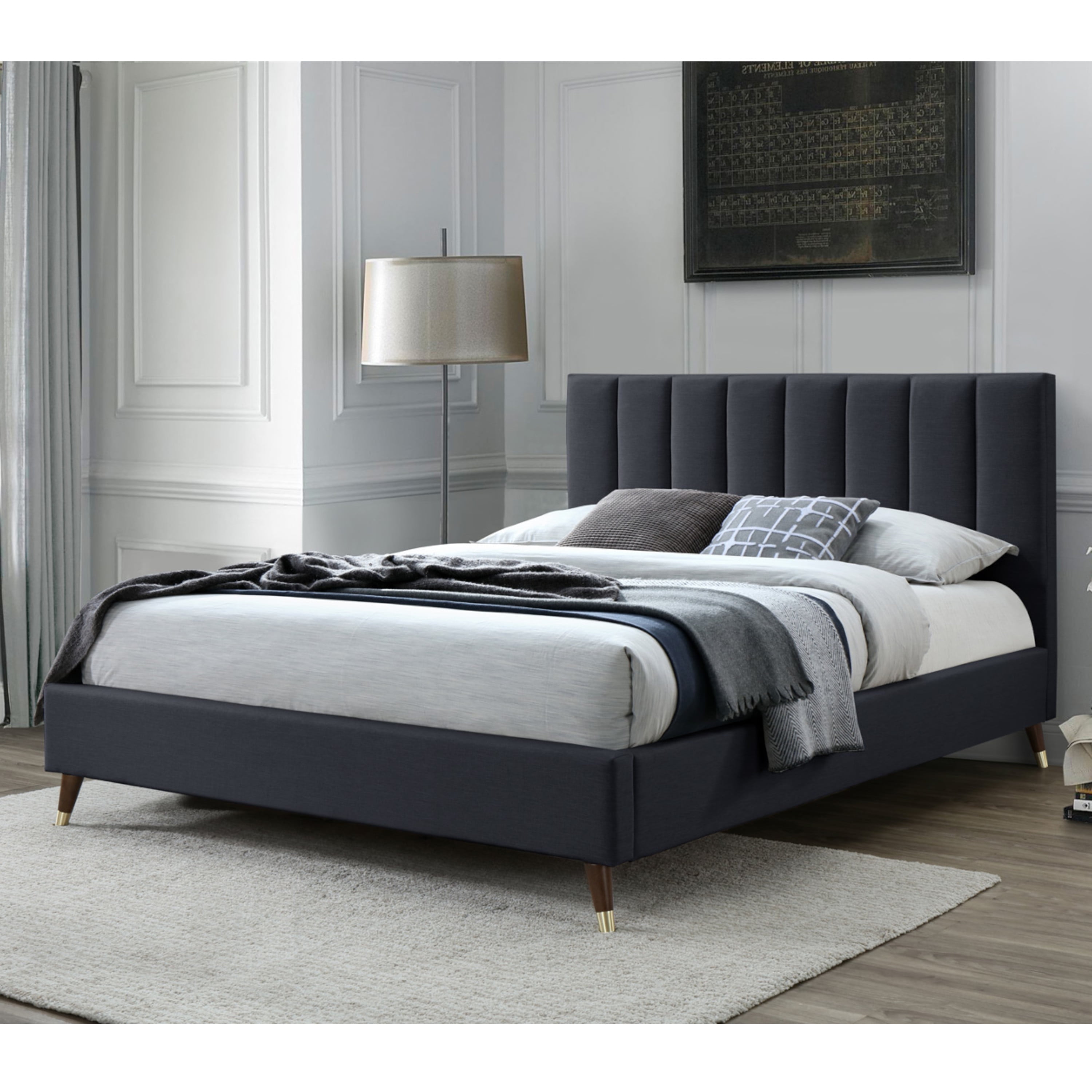 BROWN Upholstered Platform Bed Frame & Slats Modern Home TWIN/FULL/QUEEN/KING 
