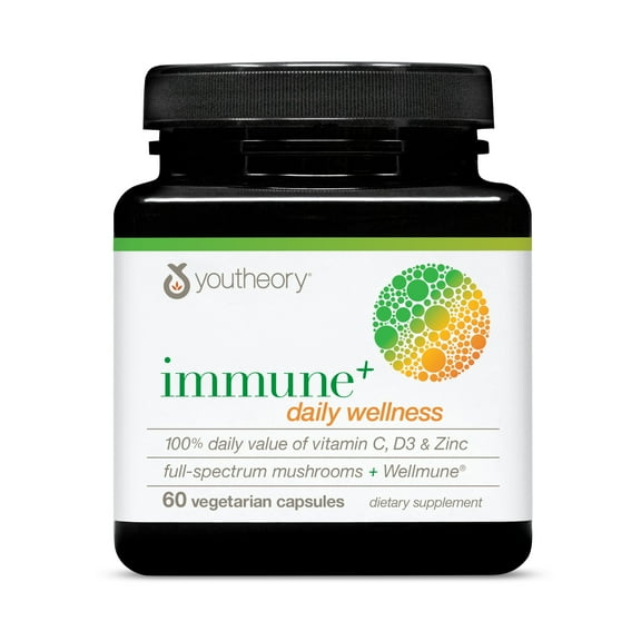 Youtheory Immune  Daily Wellness with Vitamin C, D3 & Zinc Vegetarian Capsules, 60 ct