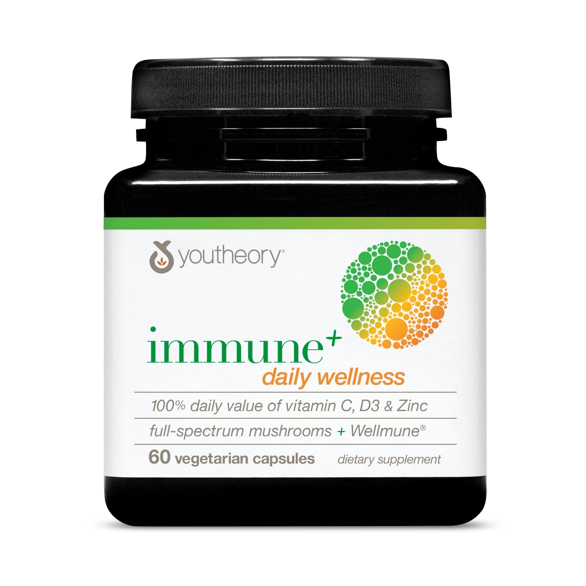 Youtheory Immune+ Daily Wellness with Vitamin C, D3 & Zinc Vegetarian Capsules, 60 ct