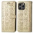thumbnail image 2 of Conmpatible for iPhone 12 Pro Max Wallet Case with Card Holder, Lovely Cartoon Cat & Dog Animal Embossed Pattern PU Leather Flip Cover Kickstand Magnetic Clasp Shockproof Case, Gold, 2 of 5