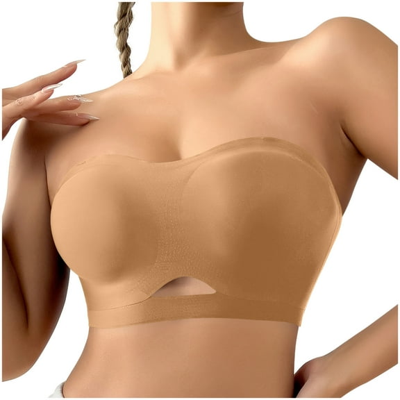FAHXNVB Smooth Strapless Bras for Women Non-Slip Wireless Bandeau Bra Comfortable Light Padded Push Up Invisible Tube Top Bra