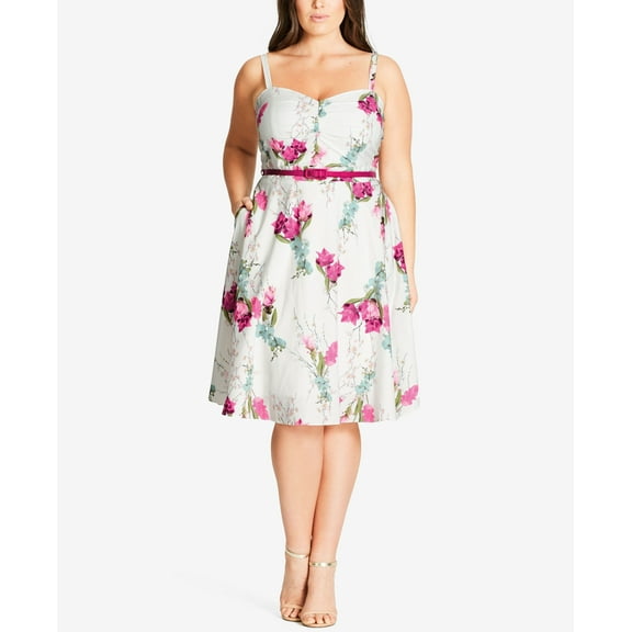 City Chic Trendy Plus Size Floral Print Fit Flare Dress Saffron 24