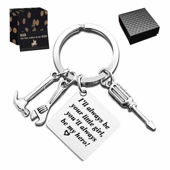Father’s Day Gifts Keychain Gifts from Son Daughter Children Square Keyring Birthday Christmas Gifts for Dad Papa Daddy - Heroes For Girls Silver 01