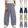 thumbnail image 2 of Qingpeng Girls Wide Leg Pants High Waist Drawstring Striped Cuffs Lightweight Wrinkled School Outdoor Casual Spring Summer Long Pants for Kids, 2 of 7