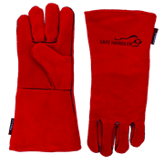 Safe Handler, Deluxe 14" Welding Gloves, Heat Resistance, Leather Palm Lining Gloves, Red