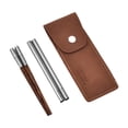 thumbnail image 1 of Palillos de viaje, cubiertos portátiles plegables con estuche de transporte marrón y plata, 1 of 9