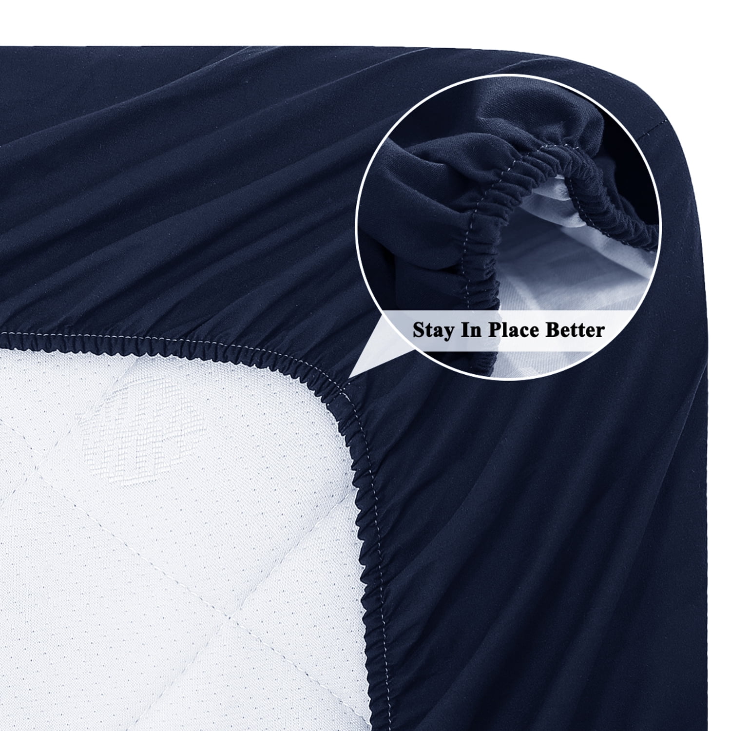 Unique Bargains 14" Deep Pocket Waterproof Solid Mattress Fitted Sheet Navy Blue King