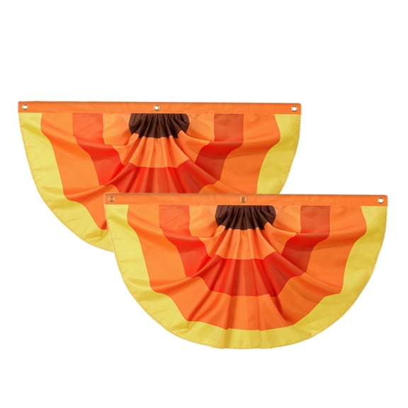 Thanksgiving & Halloween Scalloped Flag – 47.2" Printed Yard Fence Hanging Banner with Canvas Header & Eyelets, Polyester Half-Circle Bunting for Indoor/Outdoor Décor (Set of 2)