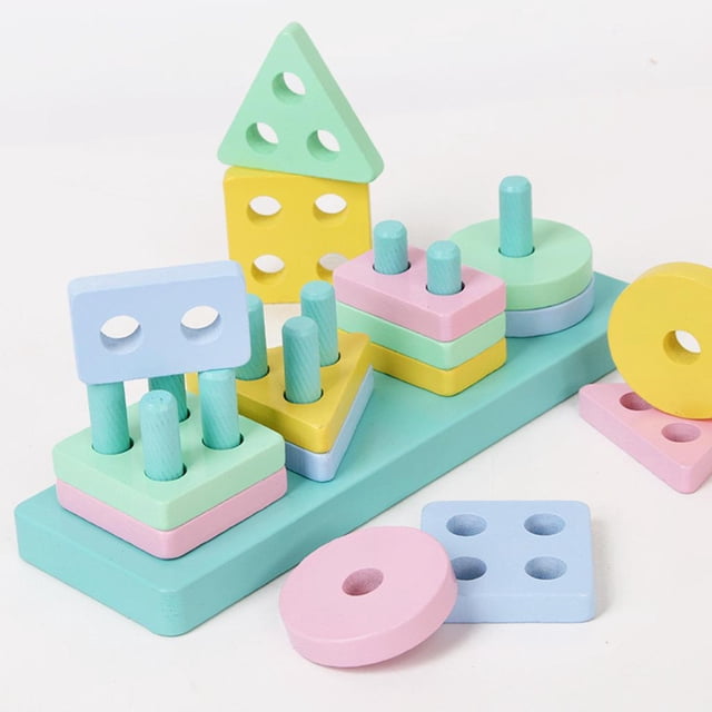 Juguete de Bloques de Construcción Del Clasificador de de Montessori para El Aprendizaje Del Bebé CUTICAT Clasificador de formas de columnas de madera