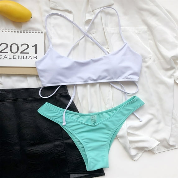 Abcnature Women's Bikini Swimsuits Sets, Thong Bikini Sets Backless Bikini Two Piece Filled Bra Beachwear Swimwear Bikini Sets for Women Green S