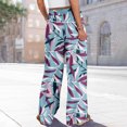 thumbnail image 7 of WTOBBY Women's Summer Boho Floral Print Wide Leg Palazzo Pants Featuring High Waist Elastic Drawstring and Pockets for Comfortable Lightweight Style ,Purple 2XL, 7 of 7