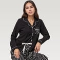 thumbnail image 2 of Women's Polka Dot Pajama Set with Long Sleeve Button Top and Elastic Waist Pants - Small, Black, 2 of 6