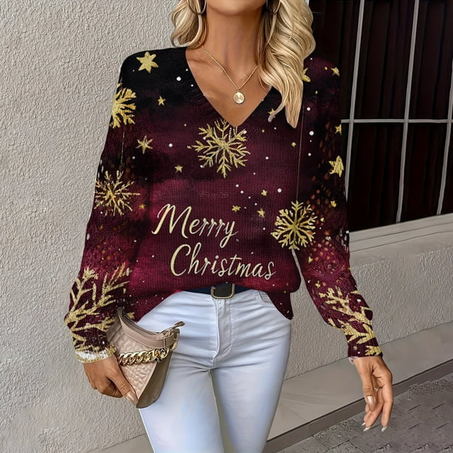 Chandails d'Automne Grande Taille pour Femmes Chandails de Noël pour Femmes 2025 Col Rond Vacances d'Hiver Mignons Pulls Jaunes m
