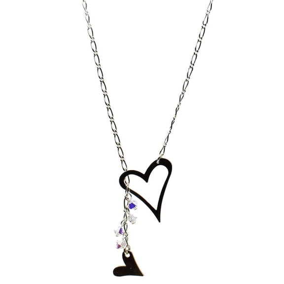 Sterling Silver Heart Cable Chain Adjustable Lariat Necklace
