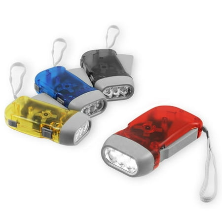 - 4x Pack Hand Crank All-Purpose LED Flashlight w' Squeeze Powered Recharge