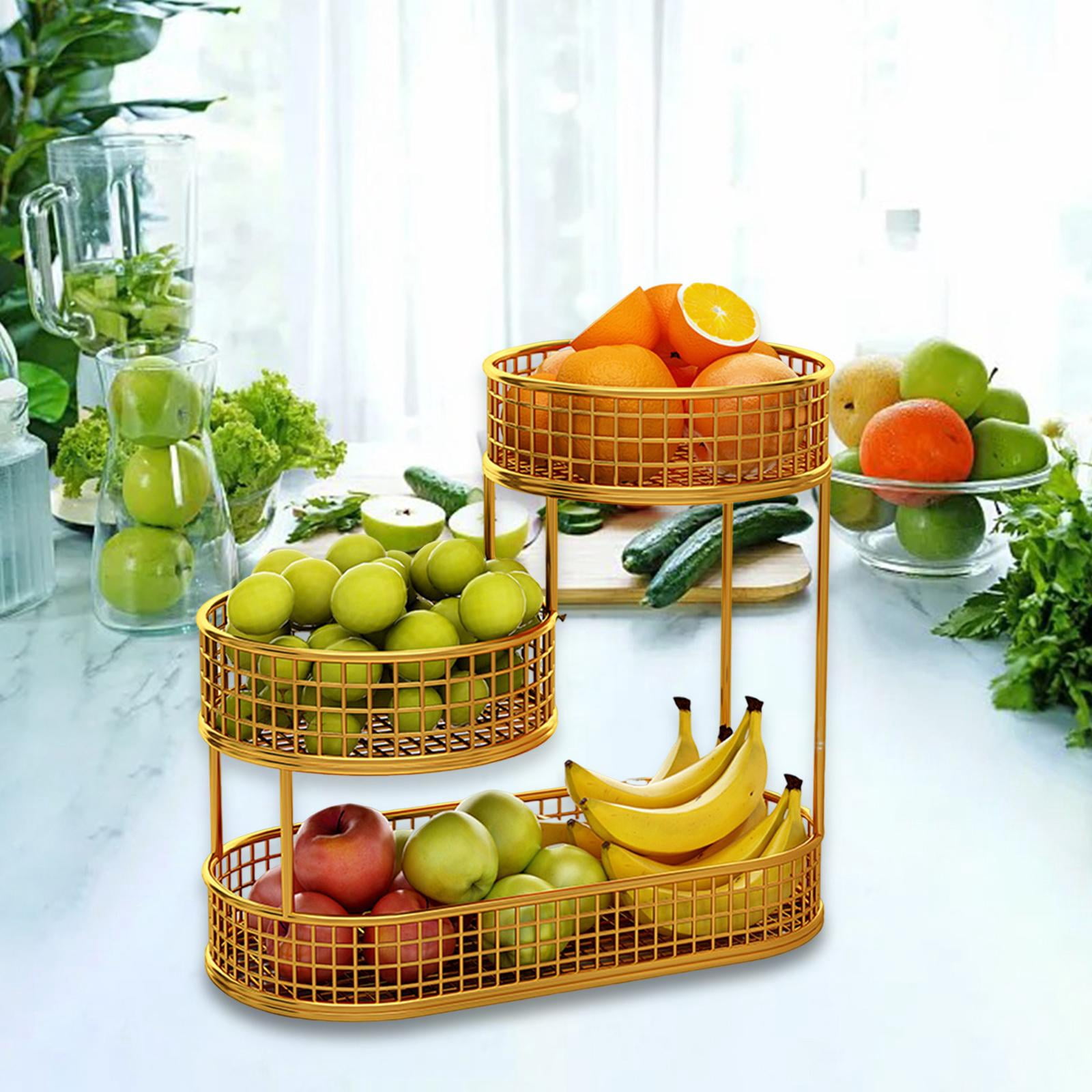 Baoblaze Metal Fruit Basket Serving Stand Wrought Iron Fruit Stand Large Capacity Counter Space Saver Fruits Stand Holder Serving Bowl gold