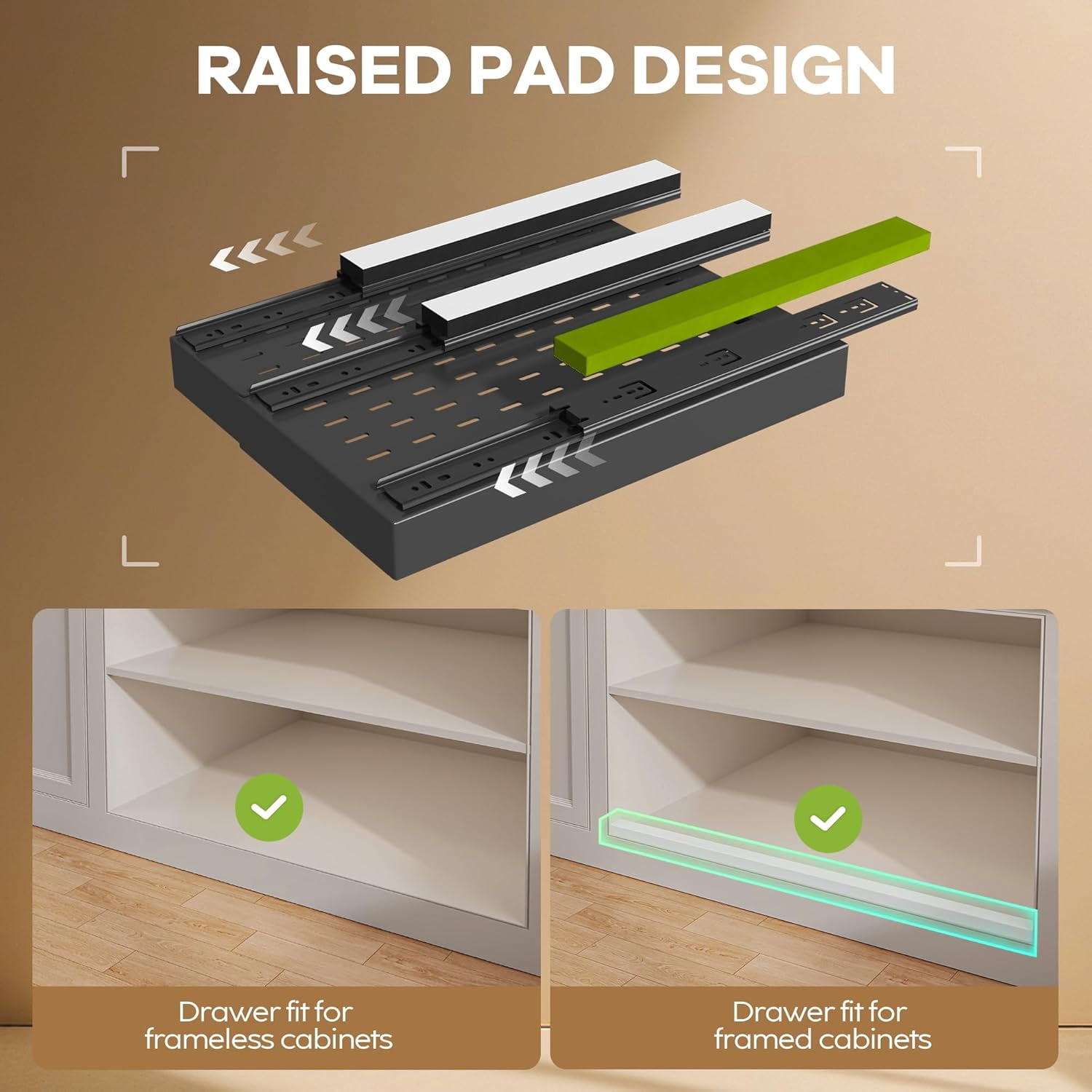 2 Pack Pull out Cabinet Organizer 21" Deep With Raising Pad for Framed Cabinets, Expandable (9"-14" W) Slide out Drawers for Kitchen Cabinets with 4pcs Divider Racks, Roll out Shelves, Black