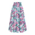 thumbnail image 6 of Floral Midi Skirt for Women Summer Comfy Tiered Elastic High Waisted Skirts Vacation A-Line Flowy Swing Long Skirts Light pink S, 6 of 6