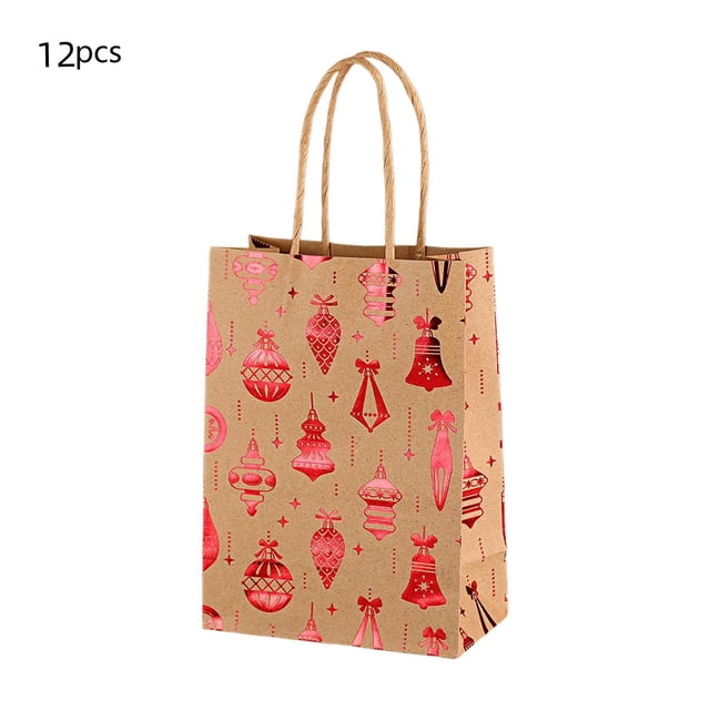 Sacs-cadeaux de Noël Rouges en Kraft, Sac Fourre-Tout à Fond Plat avec Motif de Flocon de Neige et d'Arbre 21 cm x 15 cm x 8 cm