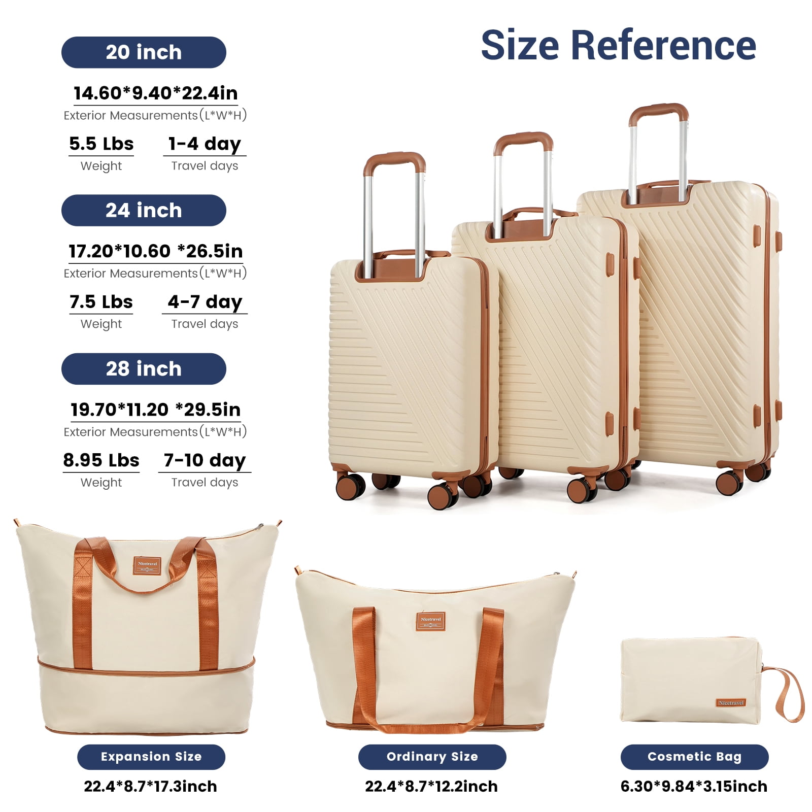 Hardside Luggage Sets, Lightweight Suitcase with Spinner Wheel TSA Lock, Travel Luggage with Duffel Bag, White