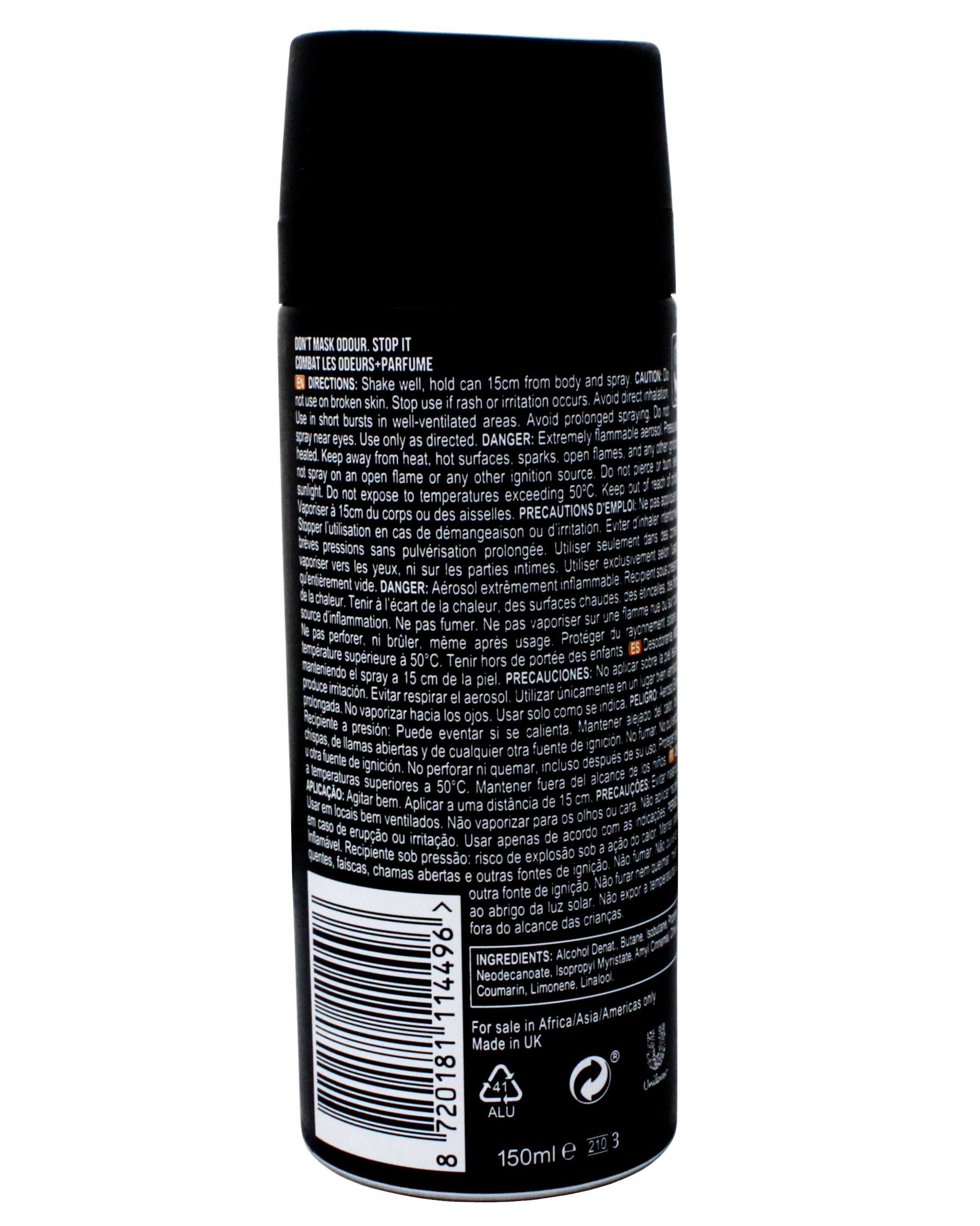 Axe Dark Temptation Deodorant Body Spray without Aluminum, 48h fresh, 5.07 OZ (150 ML) - 12 Pack