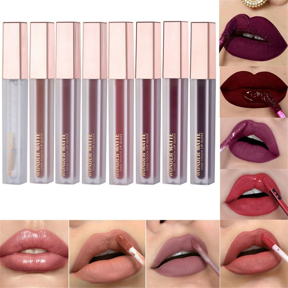 SIfdSeng Blue Lipstick 7Pcs Liquid Lipstick + 1Pcs Lip Plumper Makeup Set Kit Long Lasting Waterproof Velvet Lip Gloss Set Pigmented Lip Makeup Sets for Girls and Women Lip Stain Marker
