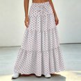 thumbnail image 6 of Women Polka Dot Midi Skirt Large Ruffle Hem Tie Waist A Line Flowy Casual Skirt with Drawstring for Daily Wear Pink XL(XL), 6 of 7
