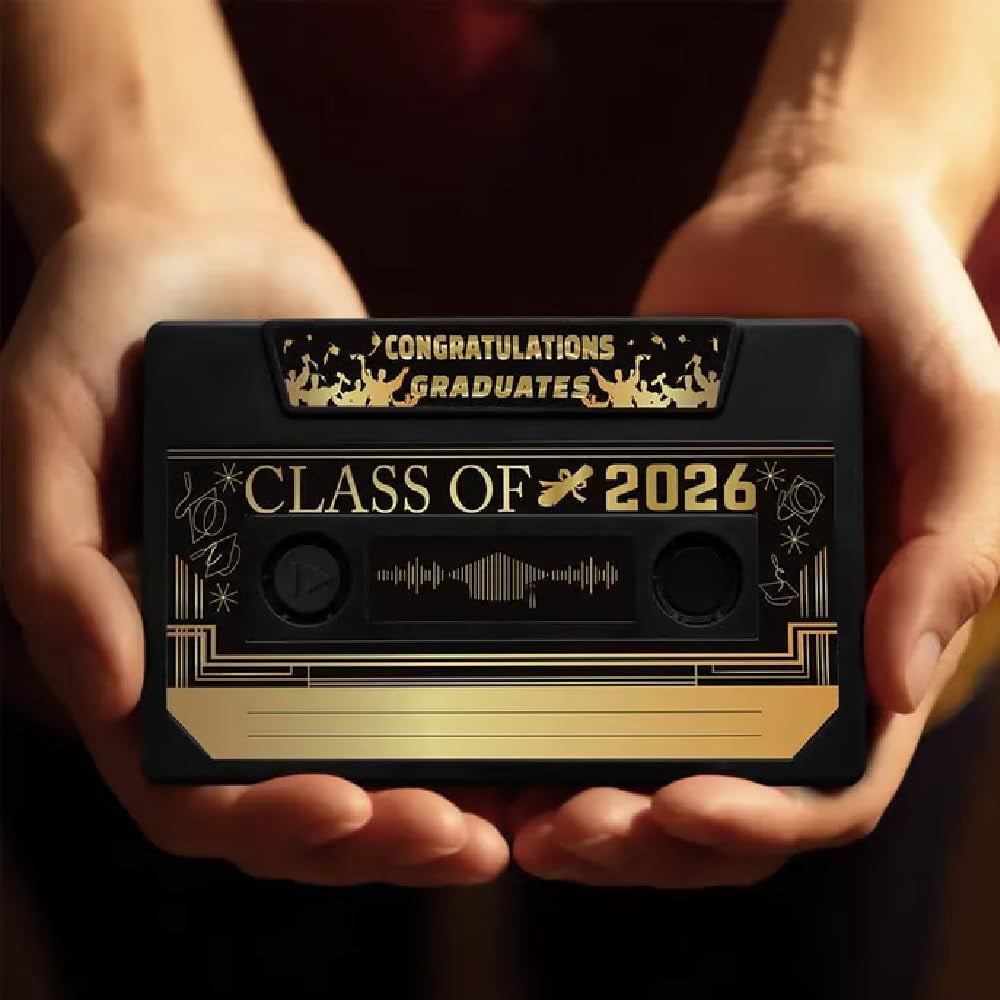 2026 Graduation Voice Recordable Keepsake – Retro Tape Player with 300 Seconds Recording, Talking Greeting Card Gift for Graduates
