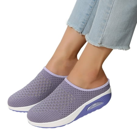 Oyedens Womens Mules Sneakers Comfortable Breathable Wide Width Slip on Walking Shoes Half Slippers
