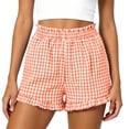 thumbnail image 4 of WXLWZYWL Women Plaid Pajama Shorts Elastic High Waist Ruffle Hem Lounge Sleep Shorts with Side Pockets Summer Casual Bottoms, 4 of 6