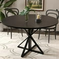 thumbnail image 3 of Ourlova 47" Round Dining Table with Metal Base, Space Saving Kitchen & Dining Room Table Seating 4-6, Brown Finish, 4 Pieces Desktop, 3 of 8