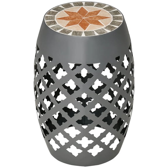 Demifill 12" Patio Round Side Table, Outdoor Footstool, Garden Mosaic Accent Side Table for Outdoor as Garden, Yard, Plant Stand, Gray